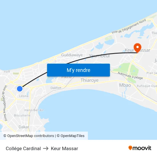 Collége Cardinal to Keur Massar map