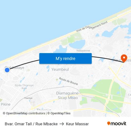 Bvar. Omar Tall / Rue Mbacke to Keur Massar map