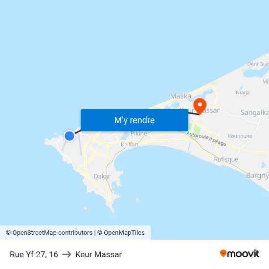Rue Yf 27, 16 to Keur Massar map
