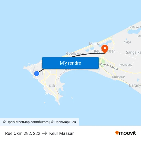 Rue Okm 282, 222 to Keur Massar map