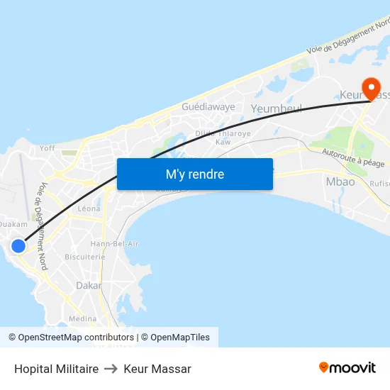 Hopital Militaire to Keur Massar map