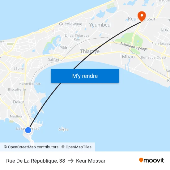 Rue De La République, 38 to Keur Massar map