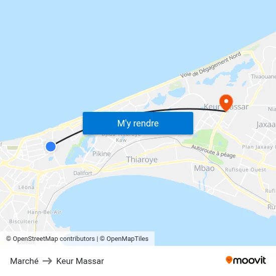 Marché to Keur Massar map