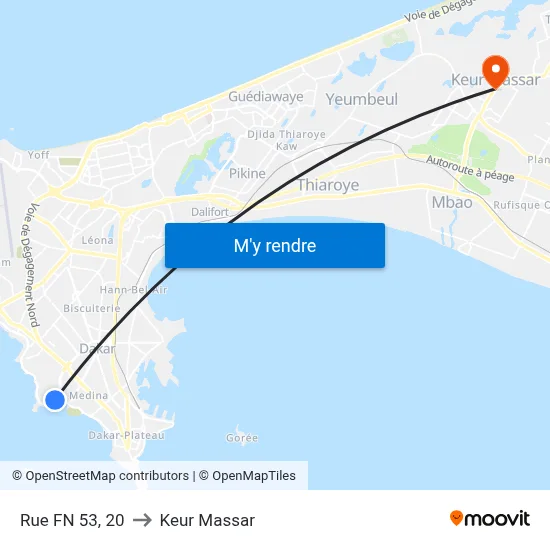Rue FN 53, 20 to Keur Massar map