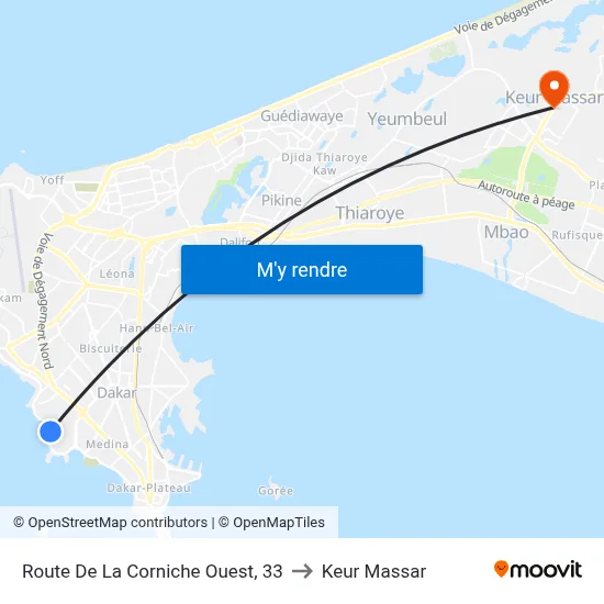 Route De La Corniche Ouest, 33 to Keur Massar map