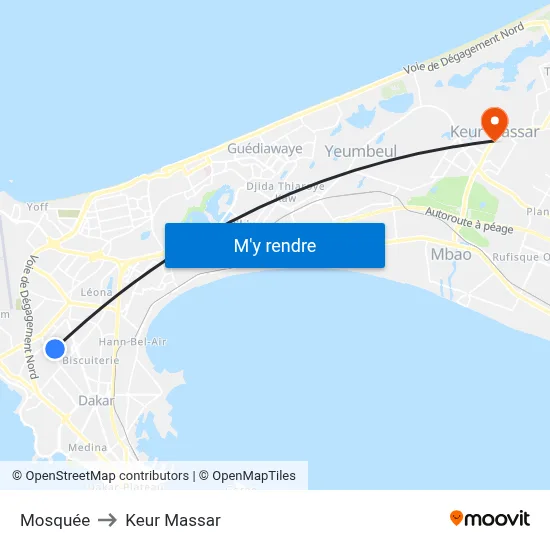 Mosquée to Keur Massar map