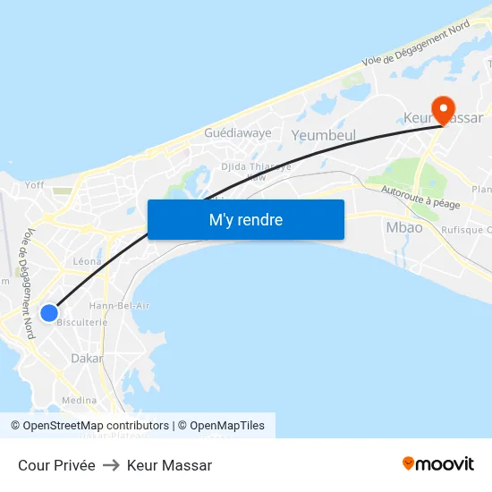 Cour Privée to Keur Massar map