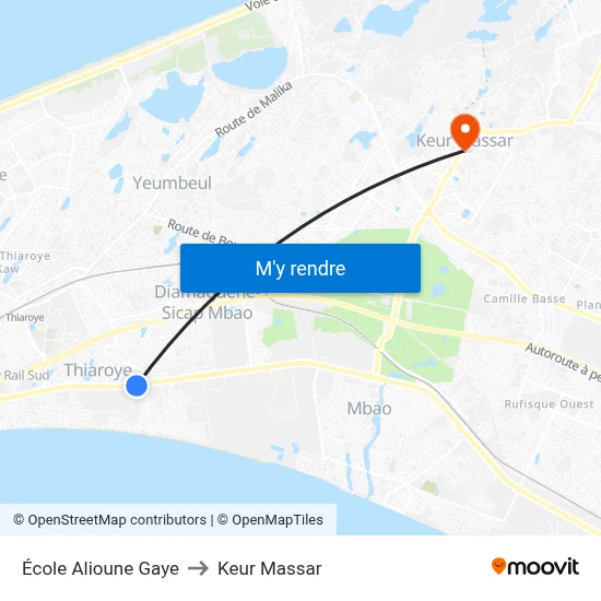École Alioune Gaye to Keur Massar map