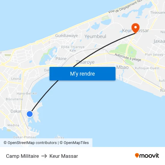 Camp Militaire to Keur Massar map