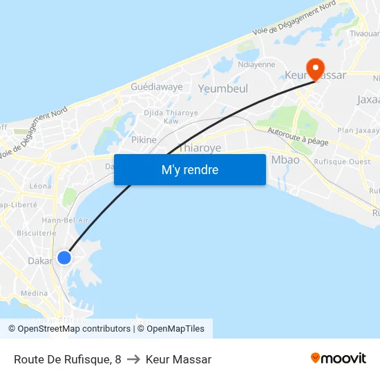 Route De Rufisque, 8 to Keur Massar map
