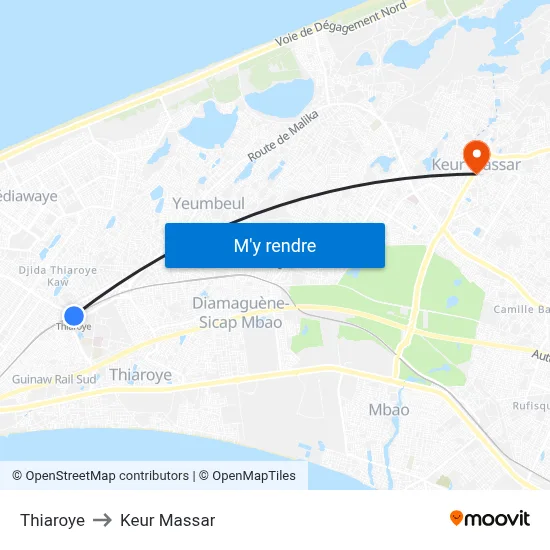 Thiaroye to Keur Massar map