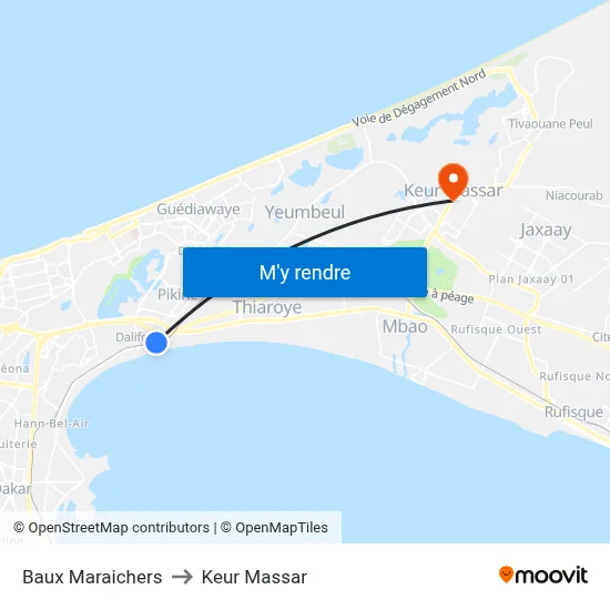 Baux Maraichers to Keur Massar map