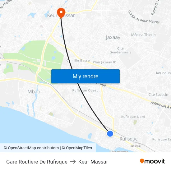 Gare Routiere De Rufisque to Keur Massar map