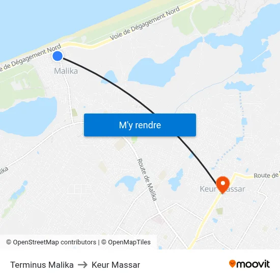 Terminus Malika to Keur Massar map