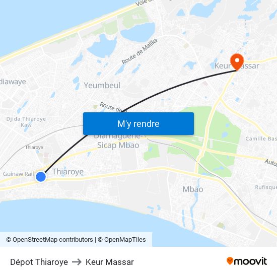 Dépot Thiaroye to Keur Massar map