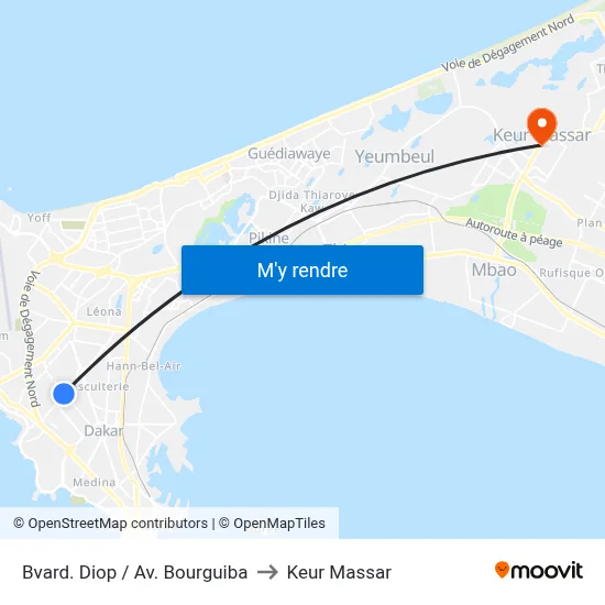 Bvard. Diop / Av. Bourguiba to Keur Massar map