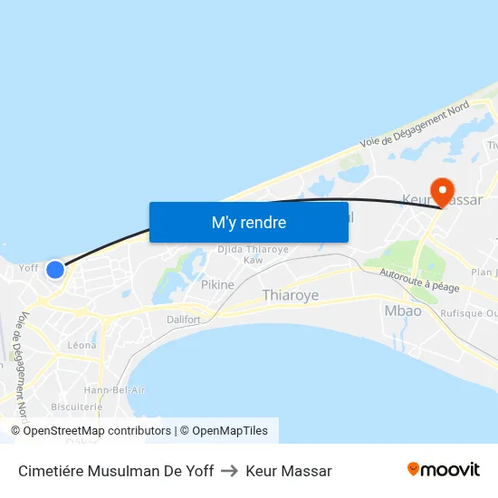 Cimetiére Musulman De Yoff to Keur Massar map