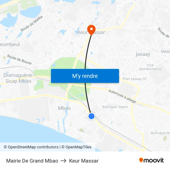 Mairie De Grand Mbao to Keur Massar map