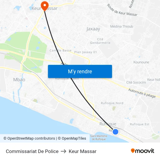 Commissariat De Police to Keur Massar map