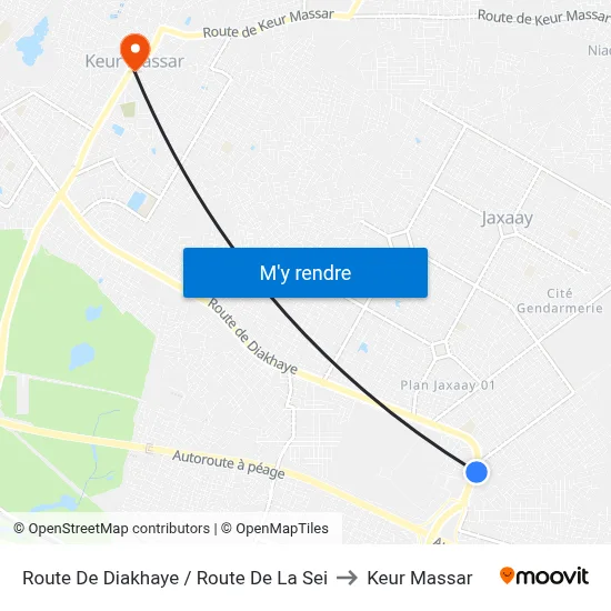 Route De Diakhaye / Route De La Sei to Keur Massar map
