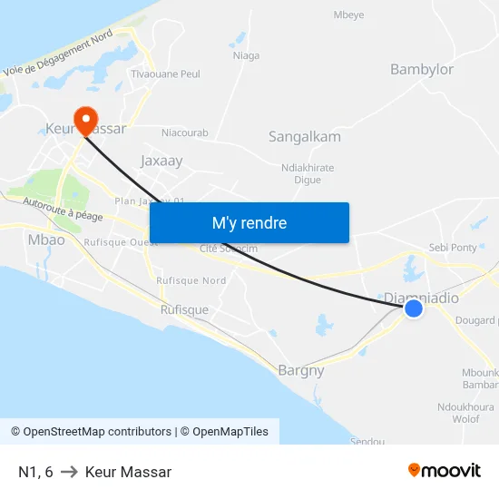 N1, 6 to Keur Massar map