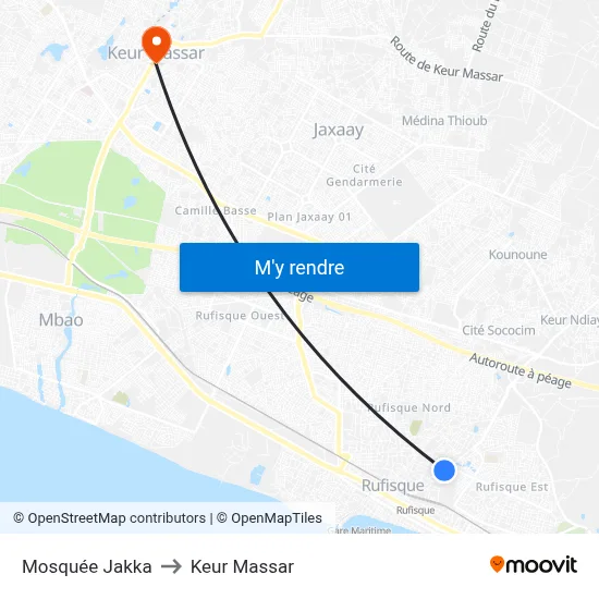 Mosquée Jakka to Keur Massar map