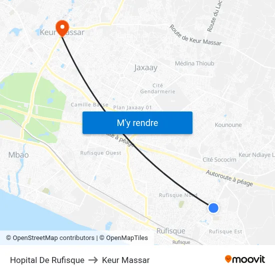 Hopital De Rufisque to Keur Massar map