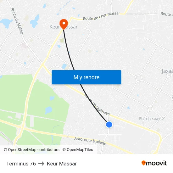 Terminus 76 to Keur Massar map