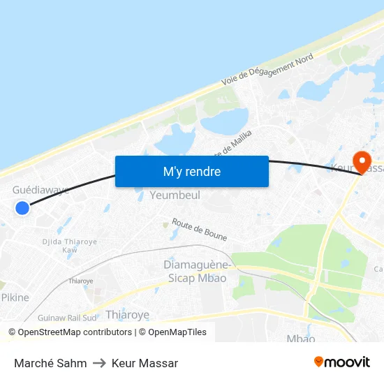 Marché Sahm to Keur Massar map