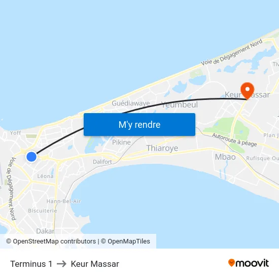 Terminus 1 to Keur Massar map