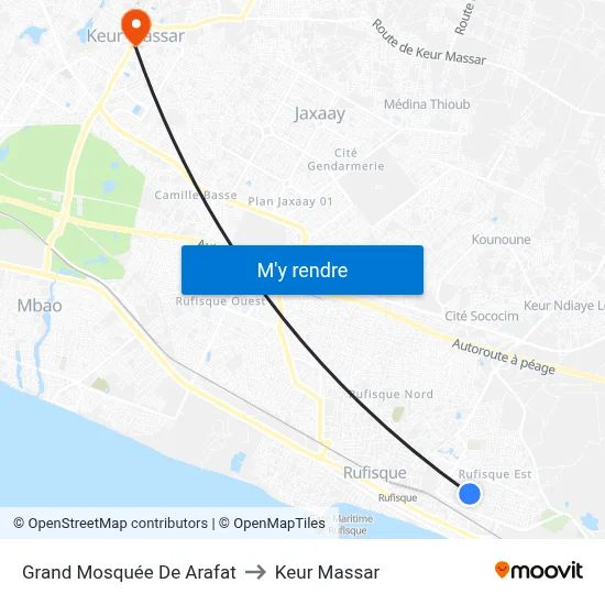 Grand Mosquée De Arafat to Keur Massar map
