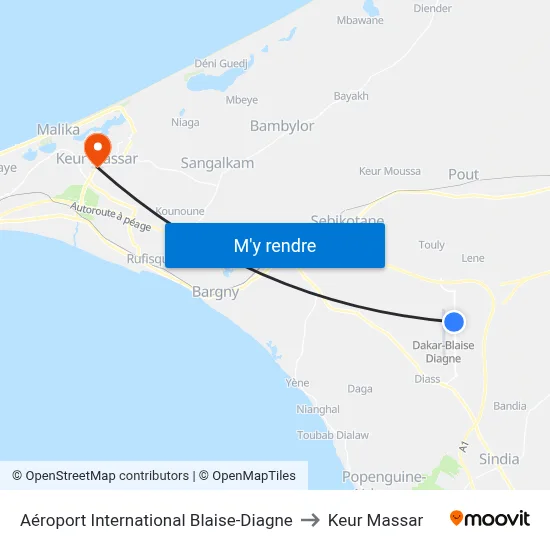 Aéroport International Blaise-Diagne to Keur Massar map
