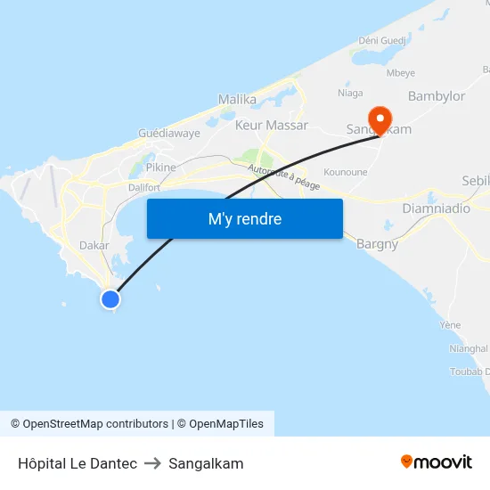 Hôpital Le Dantec to Sangalkam map