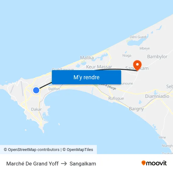 Marché De Grand Yoff to Sangalkam map