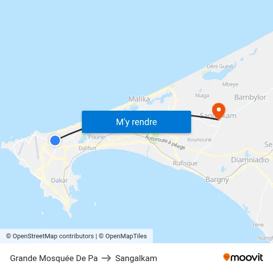 Grande Mosquée De Pa to Sangalkam map