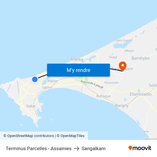 Terminus Parcelles - Assainies to Sangalkam map