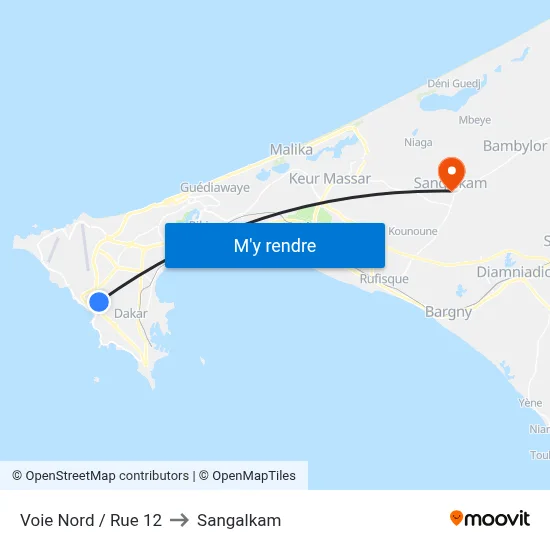 Voie Nord / Rue 12 to Sangalkam map