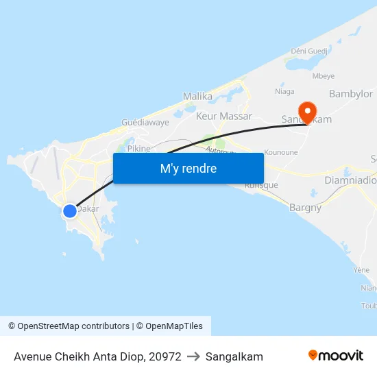 Avenue Cheikh Anta Diop, 20972 to Sangalkam map