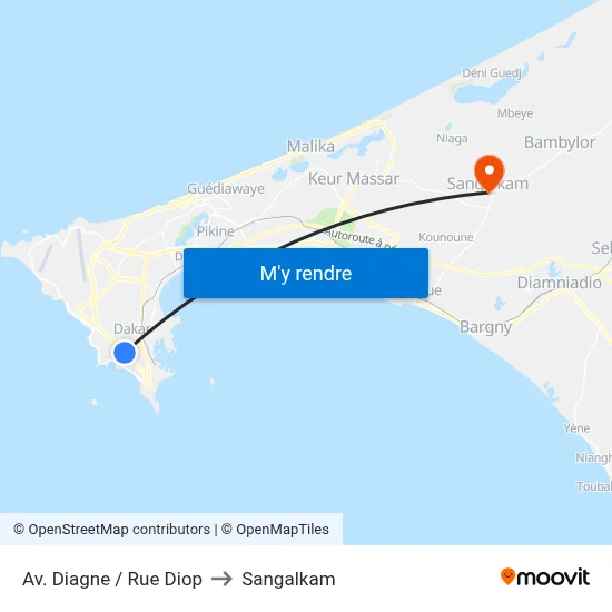 Av. Diagne / Rue Diop to Sangalkam map