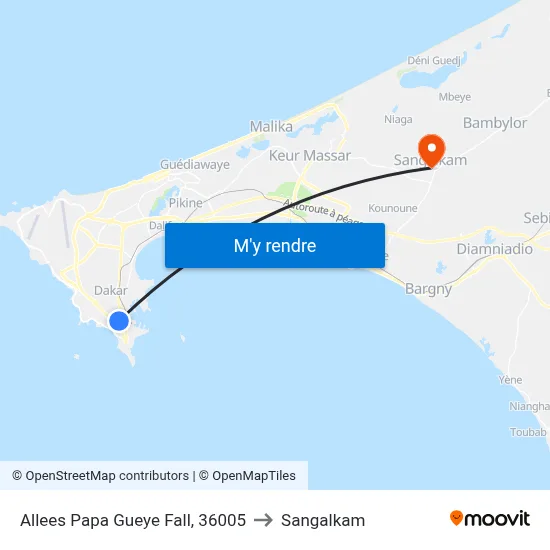 Allees Papa Gueye Fall, 36005 to Sangalkam map