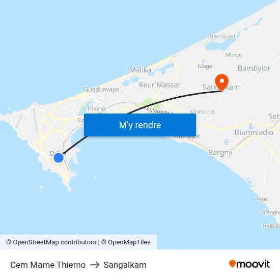 Cem Mame Thierno to Sangalkam map