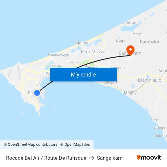 Rocade Bel Air / Route De Rufisque to Sangalkam map