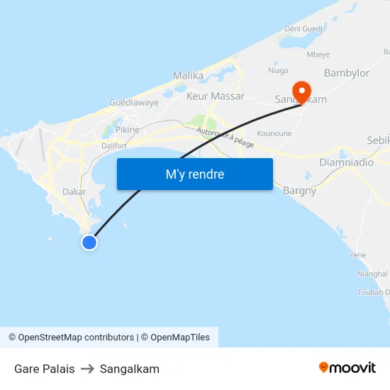 Gare Palais to Sangalkam map