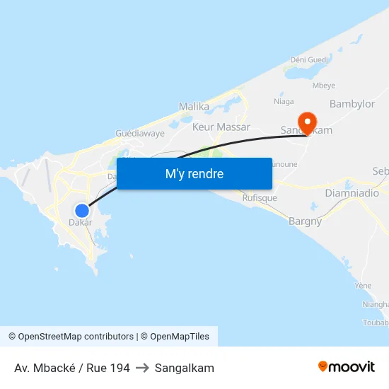 Av. Mbacké / Rue 194 to Sangalkam map