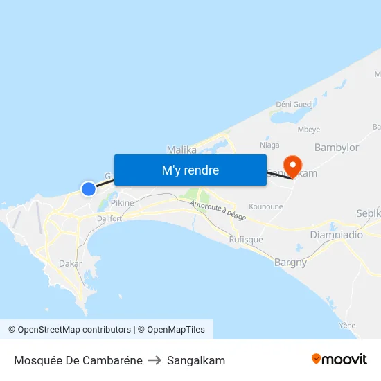 Mosquée De Cambaréne to Sangalkam map