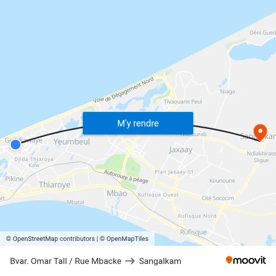 Bvar. Omar Tall / Rue Mbacke to Sangalkam map