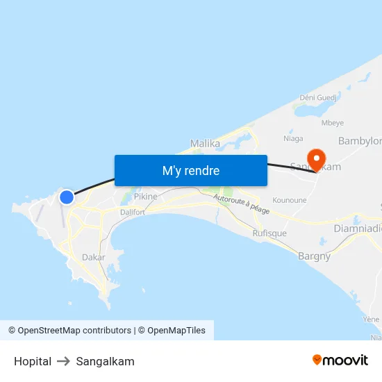 Hopital to Sangalkam map