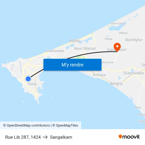 Rue Lib 287, 1424 to Sangalkam map