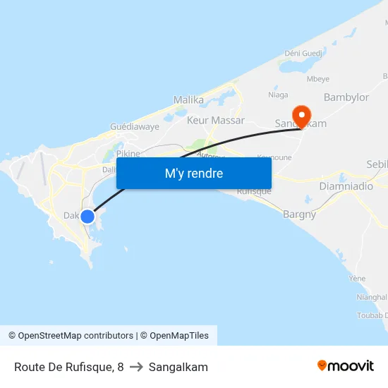 Route De Rufisque, 8 to Sangalkam map