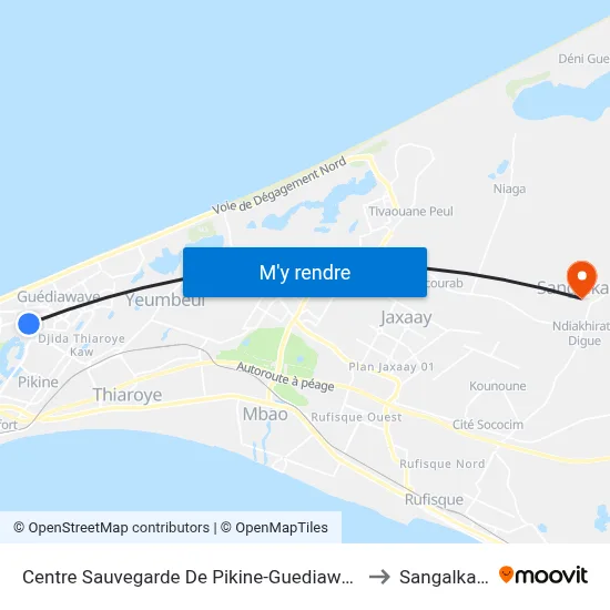 Centre Sauvegarde De Pikine-Guediawaye to Sangalkam map